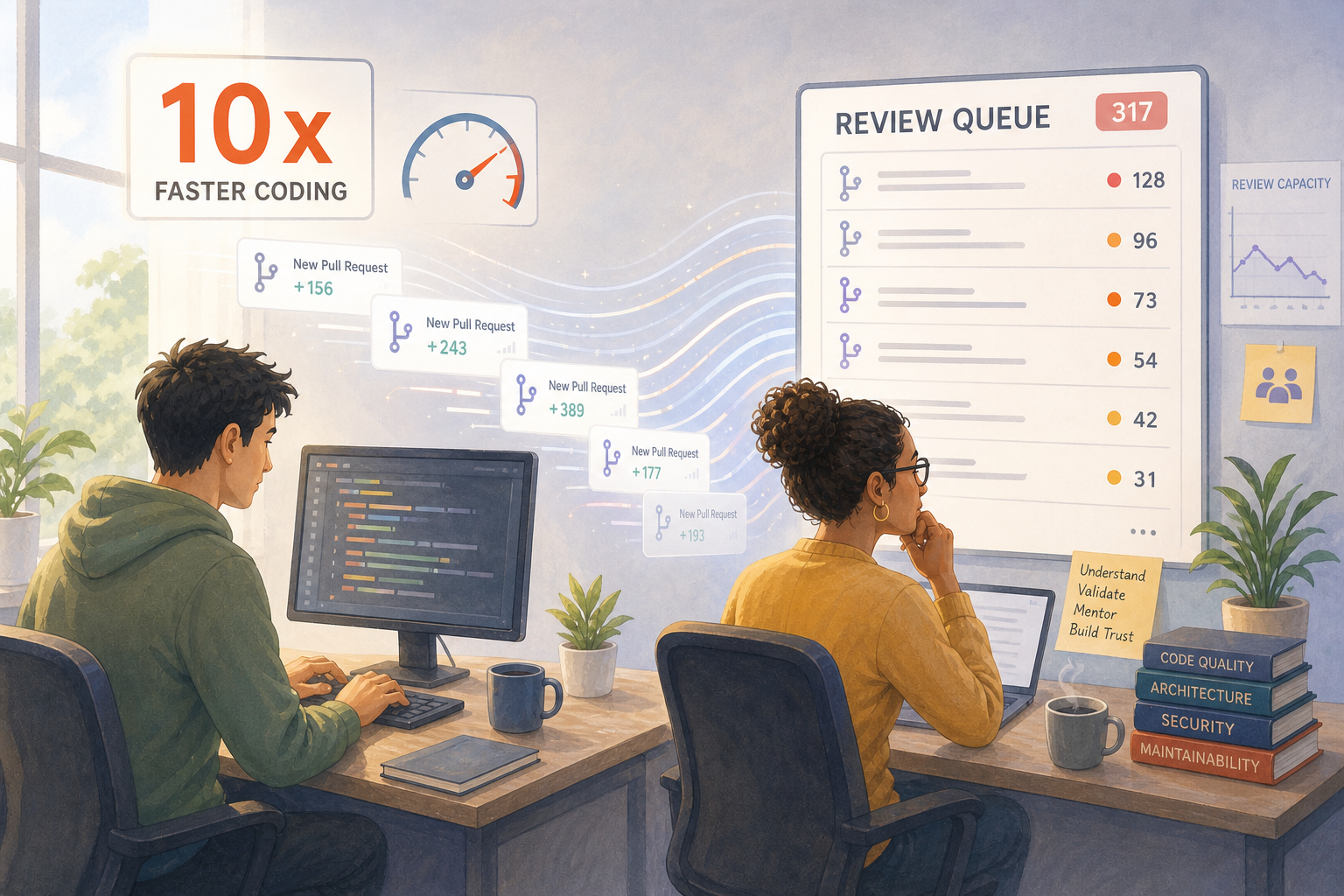 Review queues, contributor trust, and the real bottleneck in AI-assisted engineering